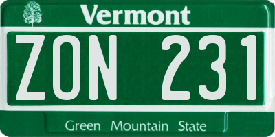 VT license plate ZON231