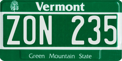 VT license plate ZON235