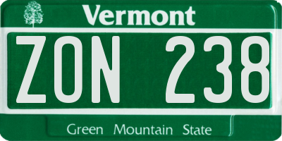 VT license plate ZON238