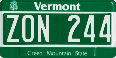 VT license plate ZON244