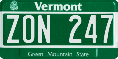 VT license plate ZON247