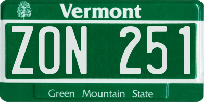 VT license plate ZON251