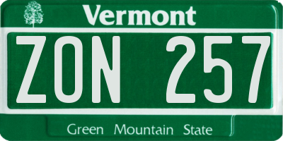 VT license plate ZON257