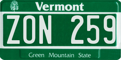 VT license plate ZON259