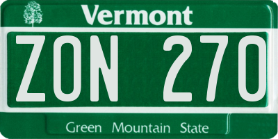 VT license plate ZON270
