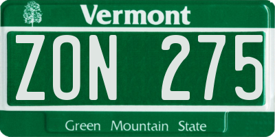 VT license plate ZON275