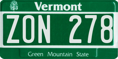 VT license plate ZON278