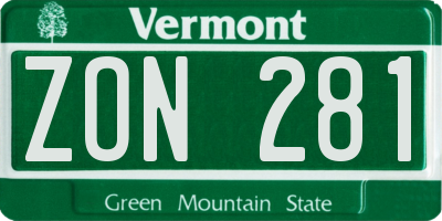 VT license plate ZON281