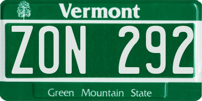VT license plate ZON292