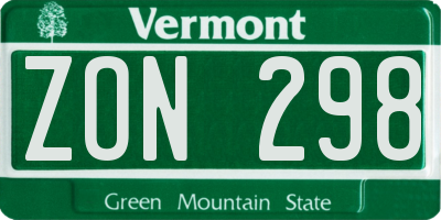 VT license plate ZON298