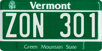 VT license plate ZON301