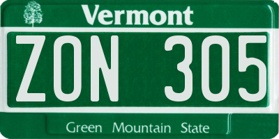 VT license plate ZON305