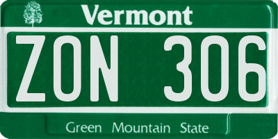 VT license plate ZON306