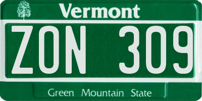 VT license plate ZON309