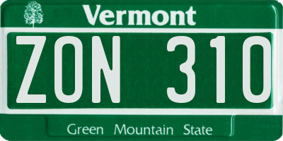 VT license plate ZON310