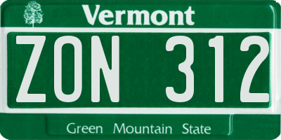 VT license plate ZON312