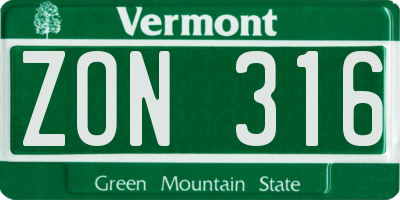 VT license plate ZON316
