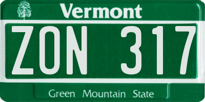 VT license plate ZON317
