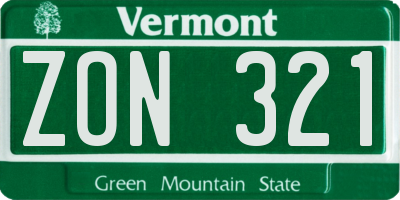 VT license plate ZON321