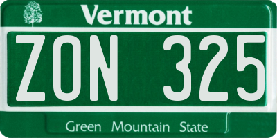 VT license plate ZON325