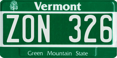 VT license plate ZON326