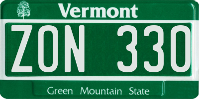 VT license plate ZON330