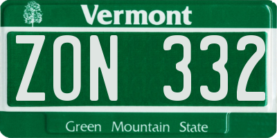 VT license plate ZON332