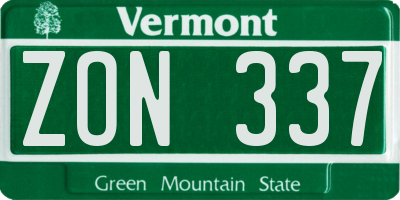 VT license plate ZON337