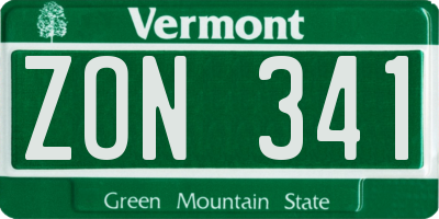 VT license plate ZON341