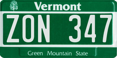 VT license plate ZON347