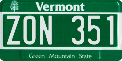 VT license plate ZON351