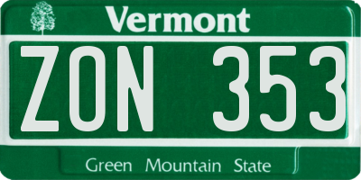 VT license plate ZON353
