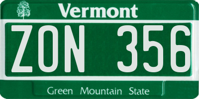 VT license plate ZON356