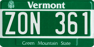 VT license plate ZON361