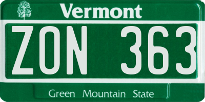 VT license plate ZON363