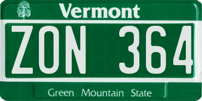 VT license plate ZON364