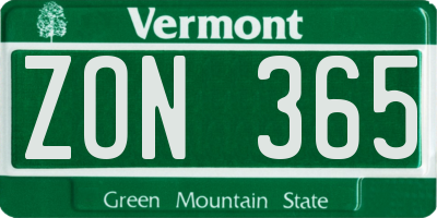 VT license plate ZON365