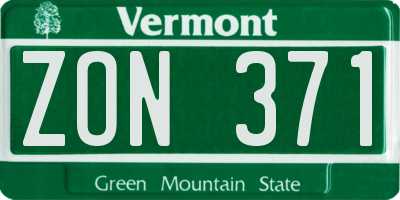 VT license plate ZON371