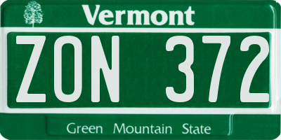 VT license plate ZON372