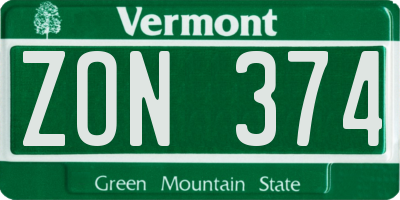 VT license plate ZON374
