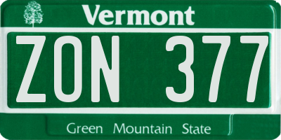 VT license plate ZON377