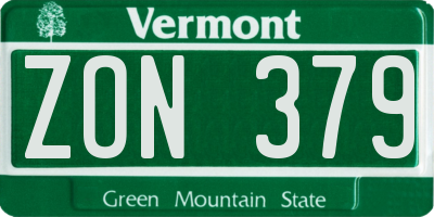 VT license plate ZON379