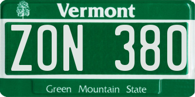 VT license plate ZON380