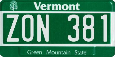 VT license plate ZON381