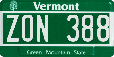 VT license plate ZON388