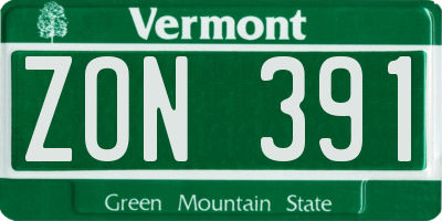 VT license plate ZON391