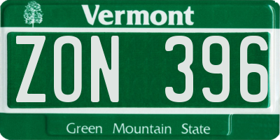 VT license plate ZON396