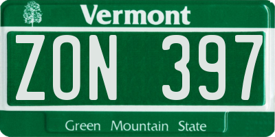 VT license plate ZON397