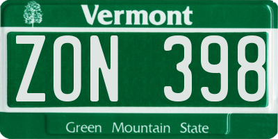 VT license plate ZON398