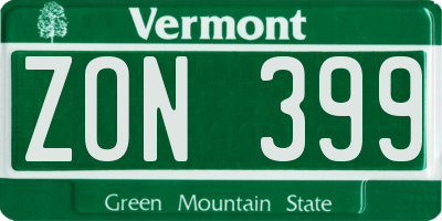 VT license plate ZON399